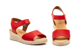 Sandalias Mujer Piel Rojo Velcro Cuña  -  Ref. AE-649 Rojo