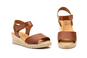 Sandalias Mujer Piel Cuero Velcro Cuña  -  Ref. AE-649 Cuero