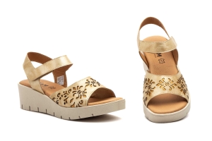 Sandalias Mujer Piel Platino Láser Cuña  -  Ref. 9988 Platino