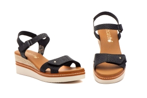 Sandalias Mujer Piel Negro Cuña  -  Ref. 36095 Negro