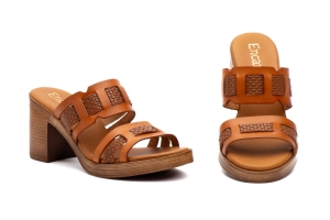 Sandalias Mujer Piel Cuero Tacón  -  Ref. 67458 Cuero