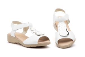 Sandalias Mujer Piel Blanco Velcro  -  Ref. 3805 Blanco