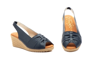 Sandalias Mujer Piel Marino Cuña Elástico  -  Ref. 3824 Marino