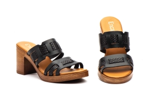 Sandalias Mujer Piel Negro Tacón  -  Ref. 67458 Negro