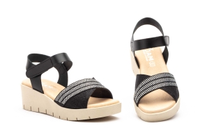 Sandalias Mujer Piel Negro Plata  -  Ref. 3150 Negro Plata