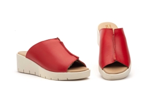 Zuecos Sandalias Mujer PIel Rojo Cuña  -  Ref. 131 Rojo