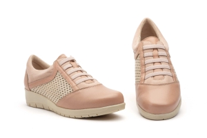 Deportivos Mujer Piel Cordones Elásticos Cuña  -  Ref. 95567 Nude