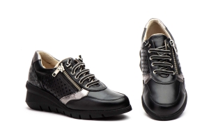 Deportivos Mujer Piel Negro Plata  -  Ref. 2106 Negro