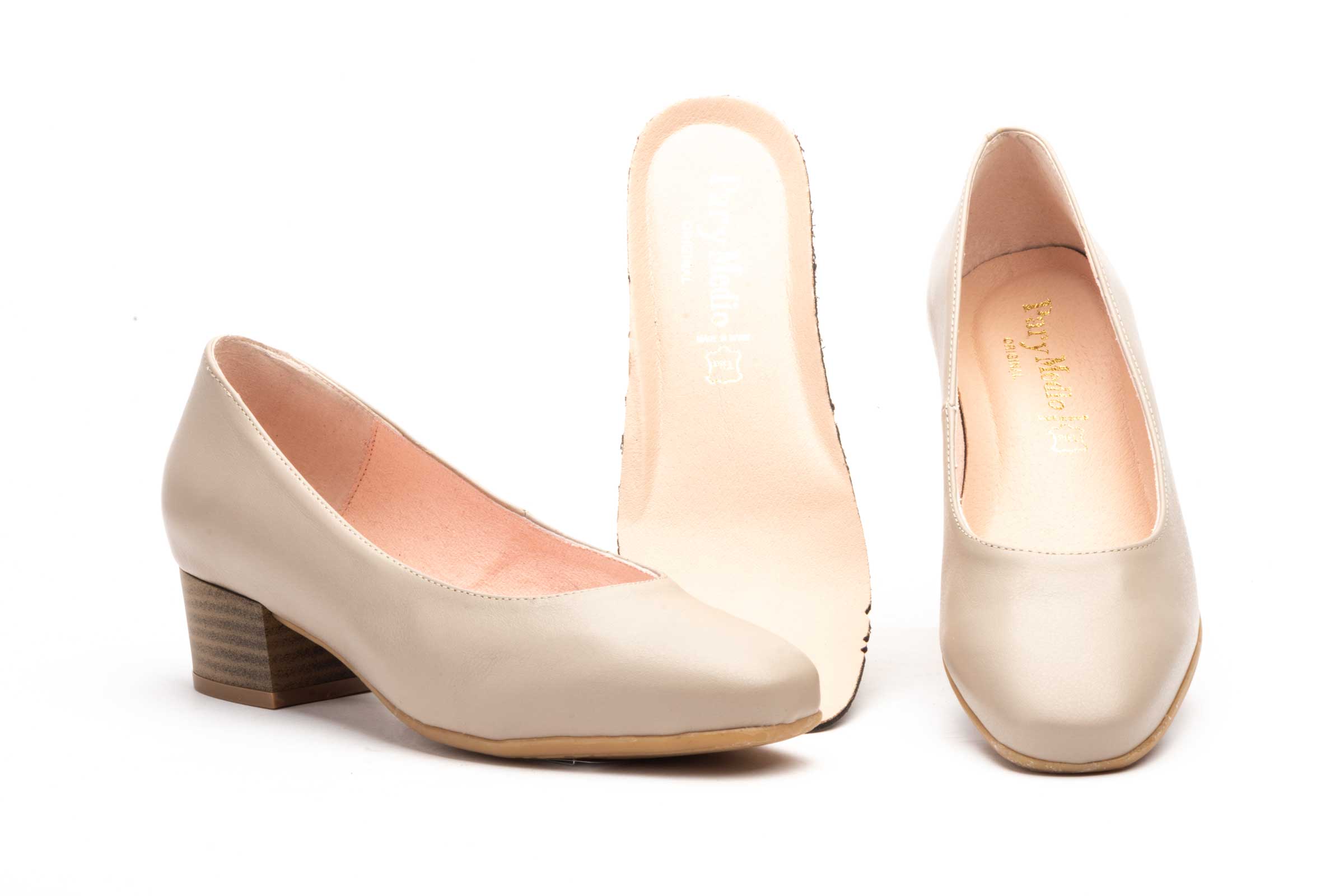 Zapatos Mujer Piel Beige Tacón  -  Ref. 1631 Beige