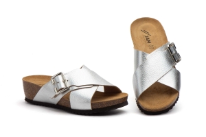 Zuecos Mujer Piel Plata Hebilla  -  Ref. 604 Plata