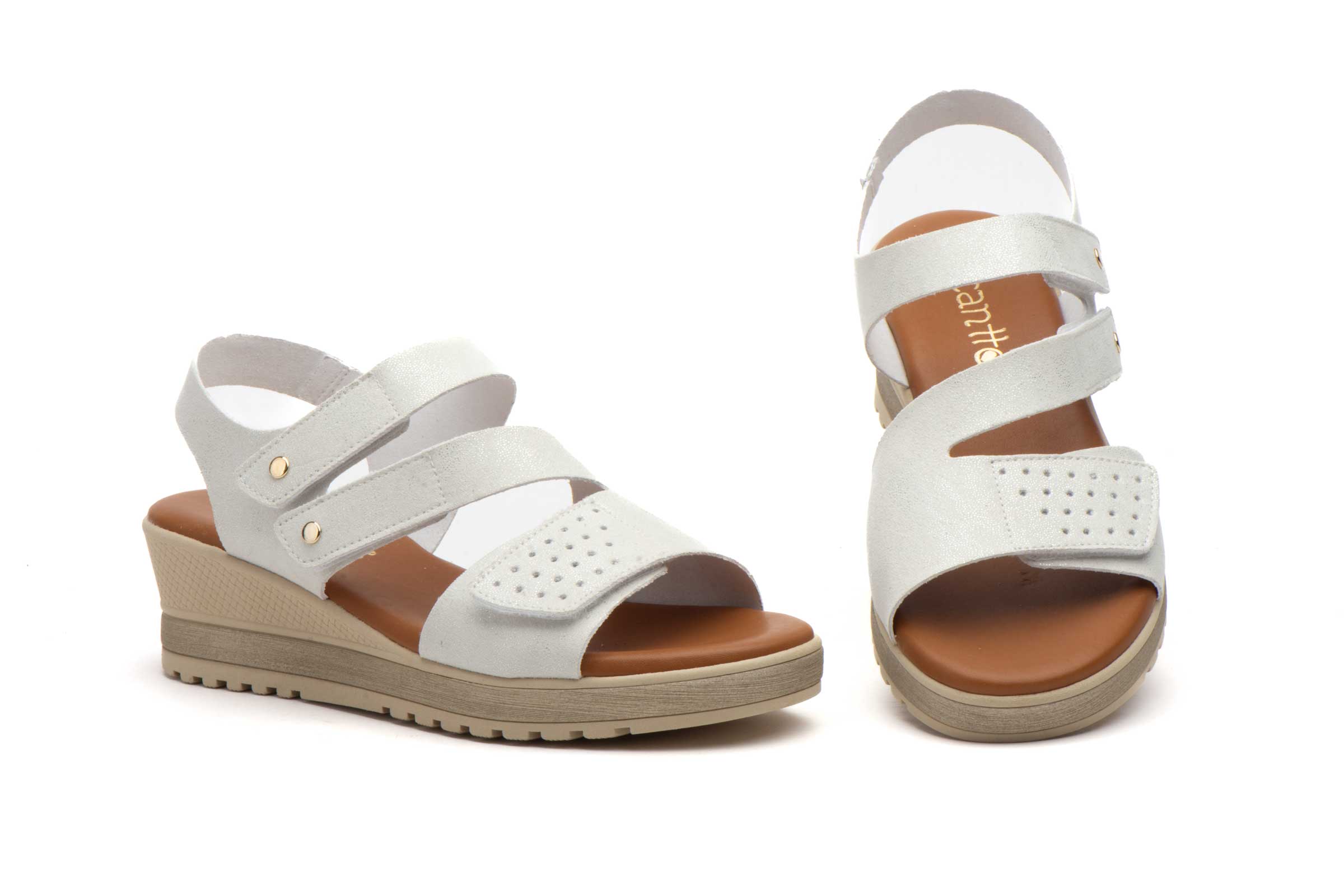 Sandalias Mujer Piel Platino Glace  -  Ref. ENC-46724 Platino Glace