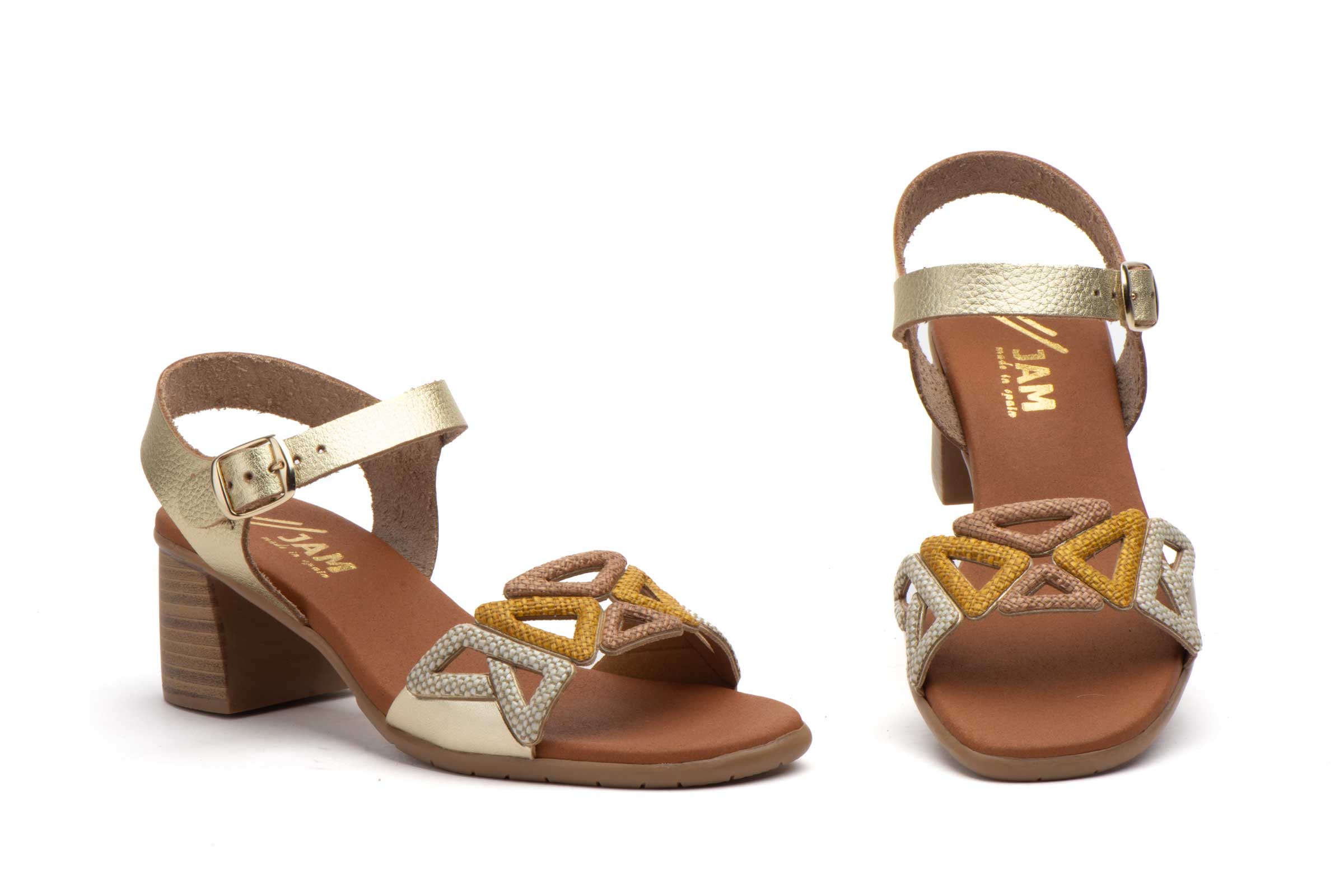 Sandalias Mujer Piel Platino Fantasia Tacón Hebilla  -  Ref. SPK-2671 Platino Fantasia