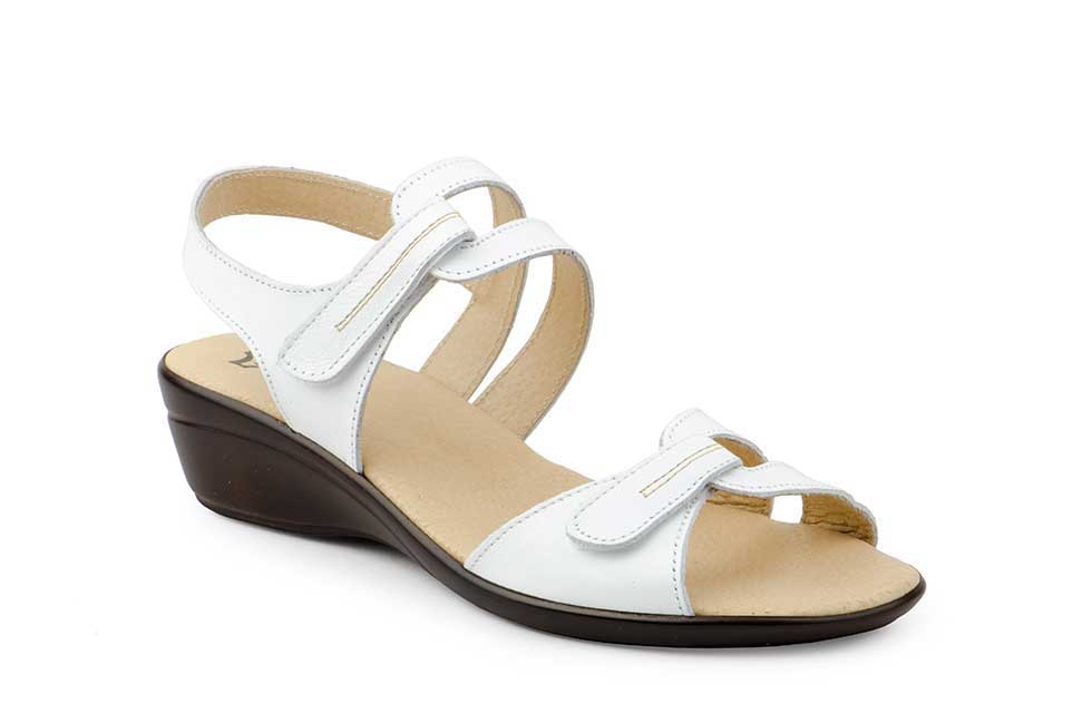 Sandalias Mujer Piel Blanco Cuña  -  Ref. 454 Blanco