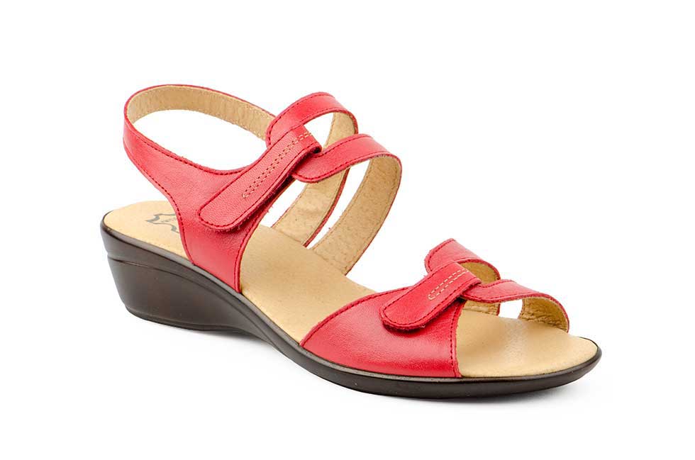 Sandalias Vaquetillas Mujer Piel Rojo Cuña  -  Ref. 454 Rojo