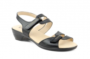 Sandalias Vaquetillas Mujer Piel Negro Cuña  -  Ref. 454 Negro