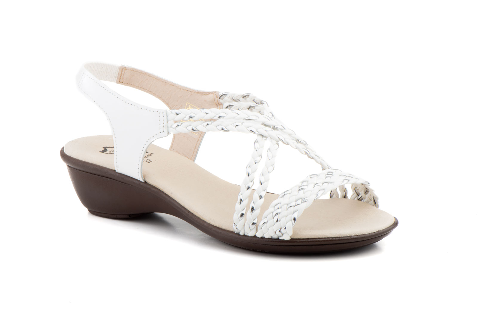 Sandalias Mujer Trenzado Piel Metalizado Blanco Elástico Cuña  -  Ref. 323 Blanco