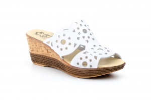Sandalias Vaquetillas Mujer Piel Blanco Cuña Picado  -  Ref. 462 Blanco
