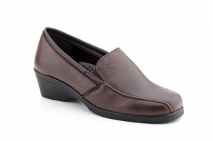 Zapatos Mujer Piel Marrón Cuña Elásticos Mocasín  -  Ref. 608 Marrón