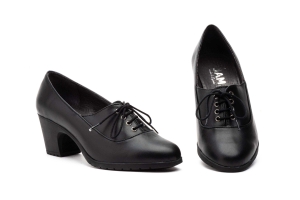 Zapatos Mujer Piel Negro Tacón Cordones  -  Ref. CT-414 Negro